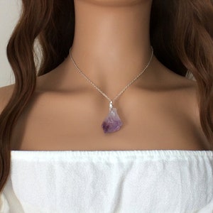 Raw Amethyst Pendant - February Birthstone Crystal Necklace for Her