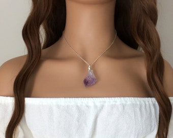 Raw Amethyst Pendant - February Birthstone Crystal Necklace for Her
