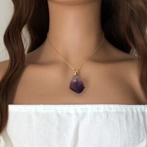 Raw Amethyst necklace, 14k gold filled, February birthstone