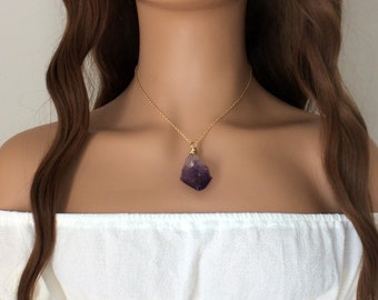 Raw Amethyst necklace, 14k gold filled, February birthstone