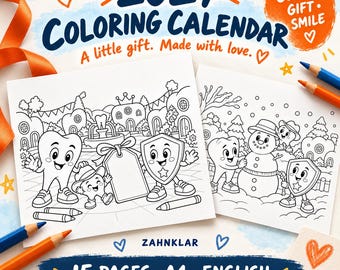 2027 Coloring Calendar for Kids, Printable A4 PDF, DIY Gift for Grandparents, 15 Pages