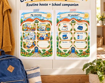 Kids Planner Bundle: Morning and Bedtime Routine House plus School Companion, Printable PDFs