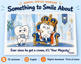 Funny Dental Office Prints: 15 Tooth Cartoons, Printable Dentist Decor, English PDF