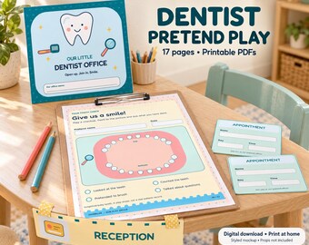 Dentist Dramatic Play Printables – 17-Page Pretend Play Dental Office, English
