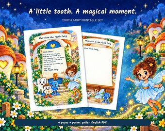 Tooth Fairy Printable Set – Fairy Letter, Short Story, Lost Tooth Keepsake and Child Letter Paper, 4 Pages, English PDF