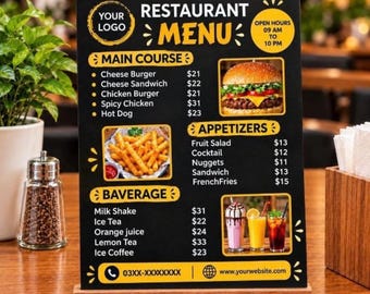 Editable Restaurant Menu Template, Modern Food Menu Design (Canva)