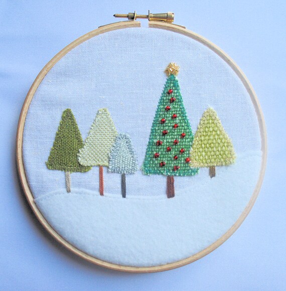 Items similar to Christmas tree in the forest Hoop art 