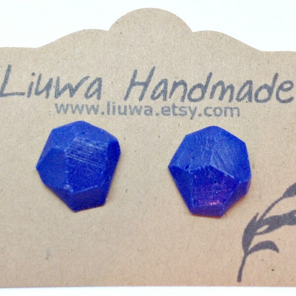 Post Earrings, Royal Blue Faceted Clay Earrings, Stainless Surgical Steel Posts