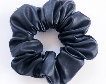 Black Faux Leather Scrunchie, Handmade Scrunchie