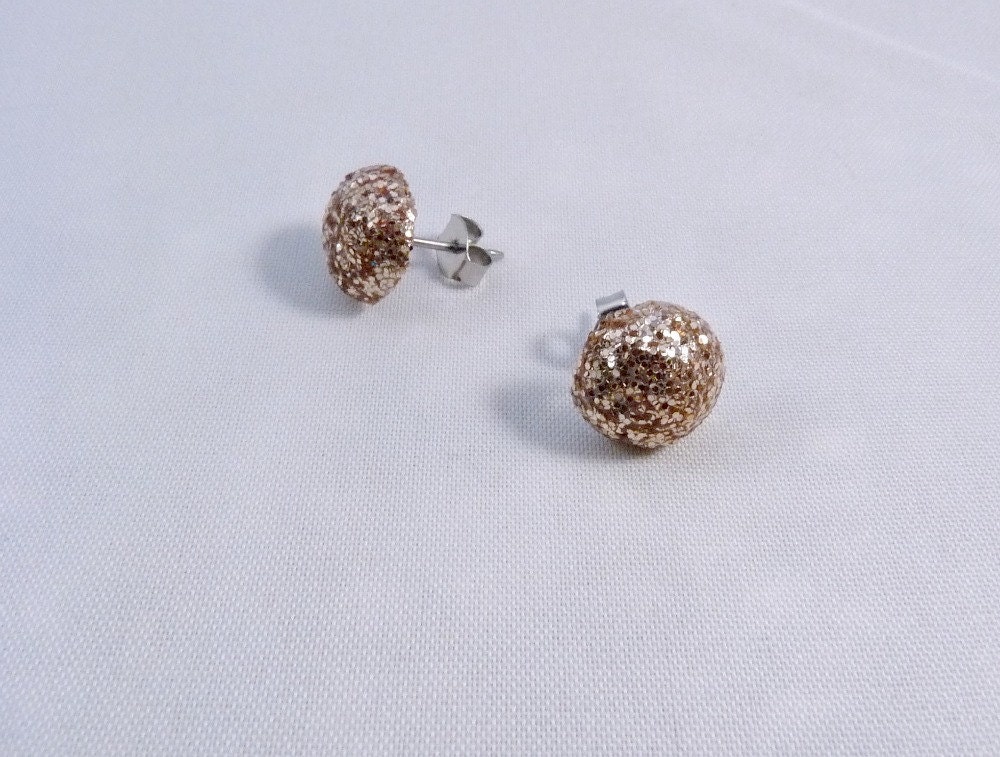 Champagne Glitter Dot Post Earrings Polymer Clay Studs - Etsy