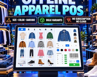 Système de point de vente pour vêtements | Gestion des stocks de vêtements avec variations de tailles et de couleurs | Lecteur de codes-barres | Fonctionnement hors ligne, sans abonnement