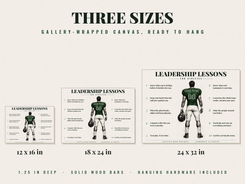 Personalized Football Canvas for Boys and Men, Leadership Lessons for Athletes, Custom Name and Number Wall Art, Football Gift image 4