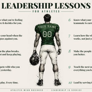 Personalized Football Canvas for Boys and Men, Leadership Lessons for Athletes, Custom Name and Number Wall Art, Football Gift image 2