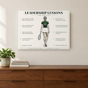 Personalized Tennis Canvas for Girls and Women, Leadership Lessons for Athletes, Custom Name and Number Wall Art, Tennis Gift