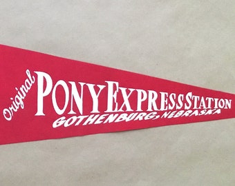 Vintage 'Original Pony Express Station, Gothenburg, Nebraska' USA Travel Pennant