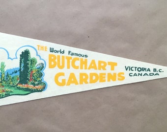 Vintage 'Butchart Gardens Victoria B.C. Canada' British Columbia Vancouver Travel Pennant