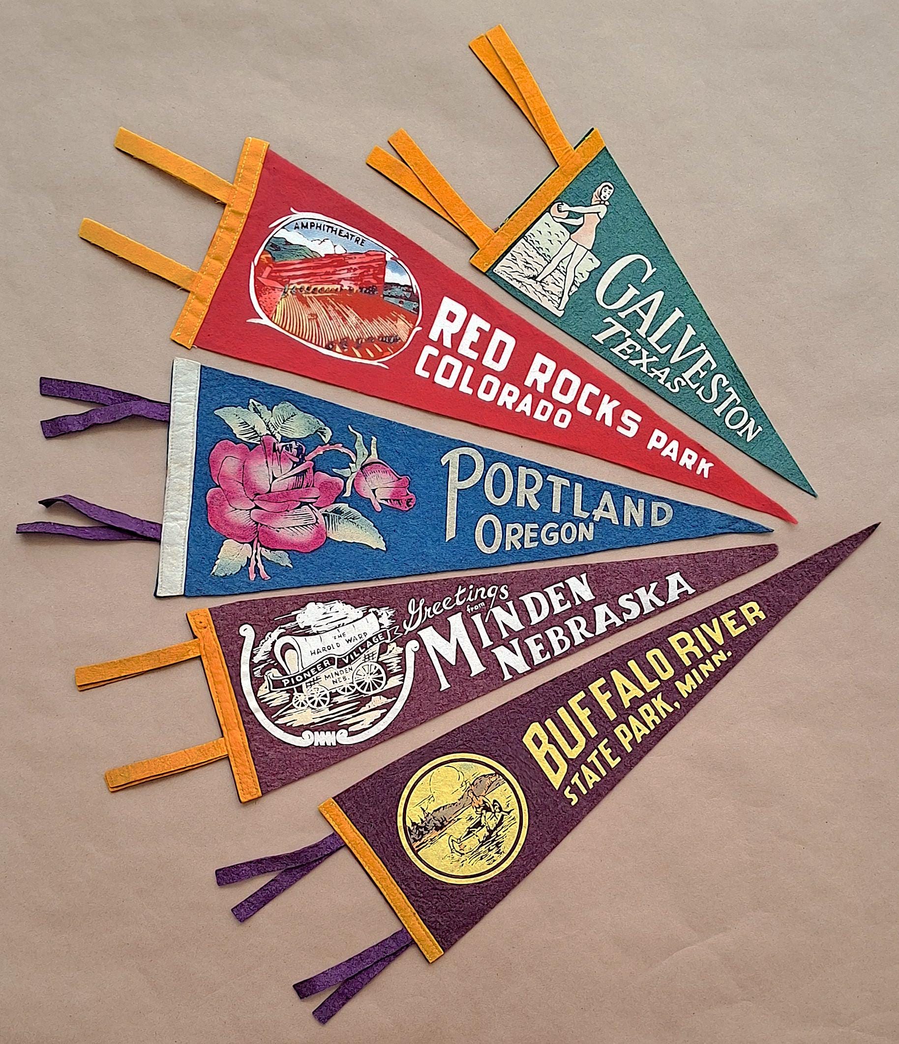 Vintage Usa Souvenir Pennants - Etsy