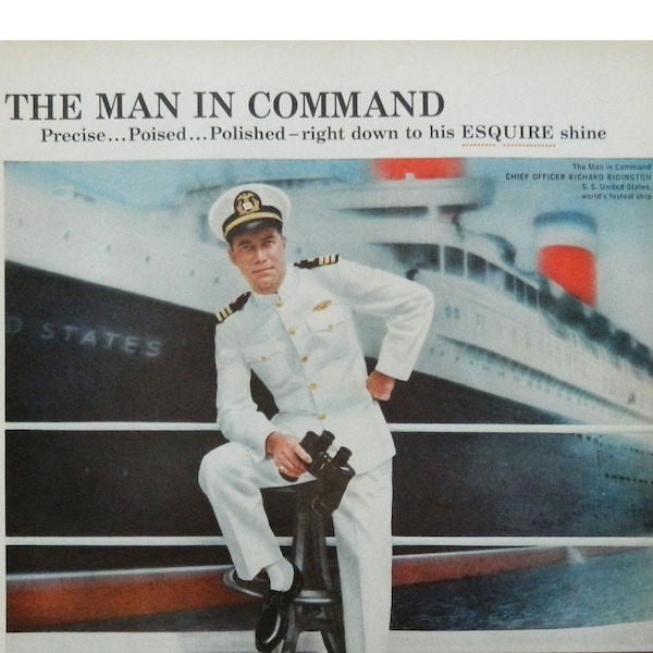 1960 Esquire Boot Polish Ad - Navy Man in Dress Whites with Shined Shoes - The Man In Command - Vintage Advertising - Unframed