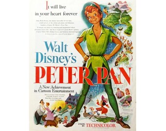 1953 Film Ad PETER PAN - Vintage Mini-poster Movie Ad, Walt Disney Cartoon, Unframed Collectible