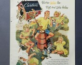 1951 Carter Clothing Ad - Kids 39 Clothes, Yellow Child 39 s Wall Art, Unframed Vintage Advertisement, Butter Churn, Kids Playing Farm Scene