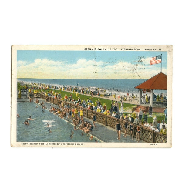 Virginia Beach Postcard - Open Air Swimming Pool Vintage Postcard Norfolk VA c1932