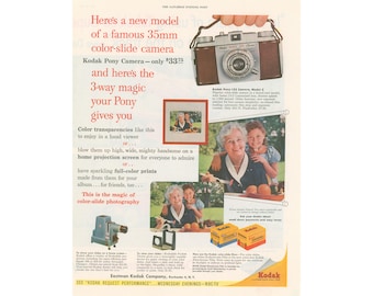 1955 Kodak Pony Camera Ad - Vintage 35mm Slide Camera Print Advertising - Unframed