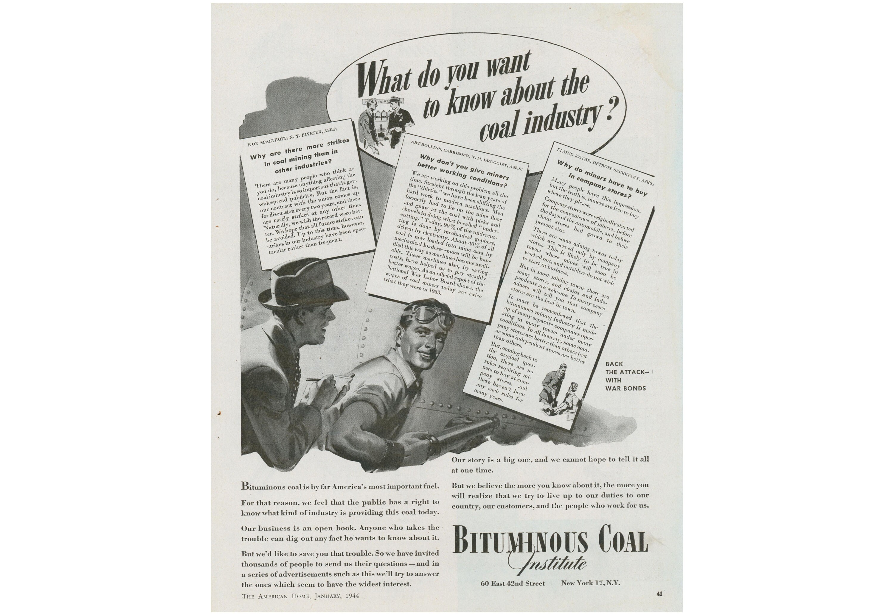 1944 Bituminous Coal Institute Ad Miner Pay Worker - Etsy