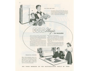 1948 York Room Air Conditioner Ad - York Refrigeration Vintage Frozen Food Cabinet - Unframed