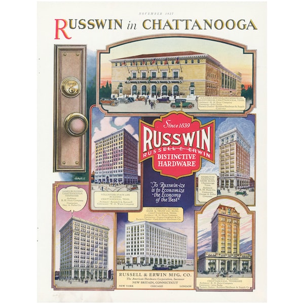 1927 Russwin Hardware Ad - Doorknobs used in Six Historic Chattanooga TN Buildings -