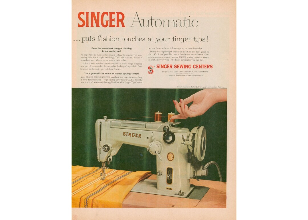 1956 Singer Sewing Machine Ad Vintage Print Ad Sewing Room Etsy