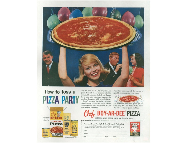 1960 Pizza Ad Chef Boyardee Pizza Kit Vintage Magazine Ad Pizza Party