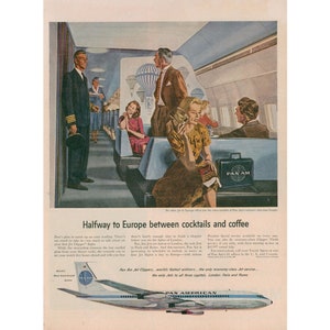 1959 Pan American Airways Vintage Print Ad - Jet Clipper to London Paris Rome - President Special - Unframed