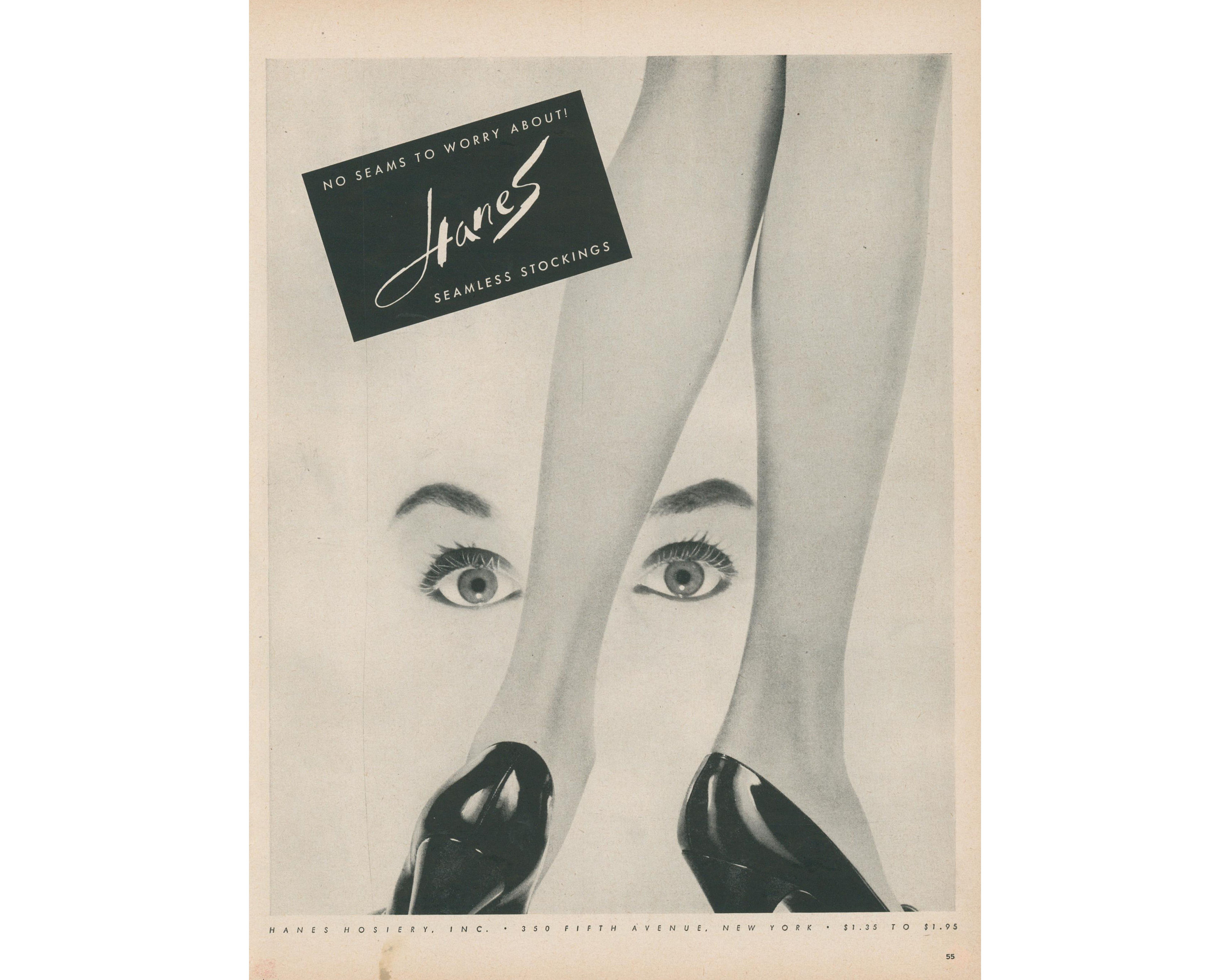 Designed for sheer beauty: Hanes Seamless Stockings ad 1945 by Bobri