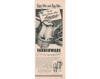 1950 Farberware Percolator Ad - Automatic Robot Coffeemaker - Vintage Coffee Kitchen Decor or Collectible - Unframed