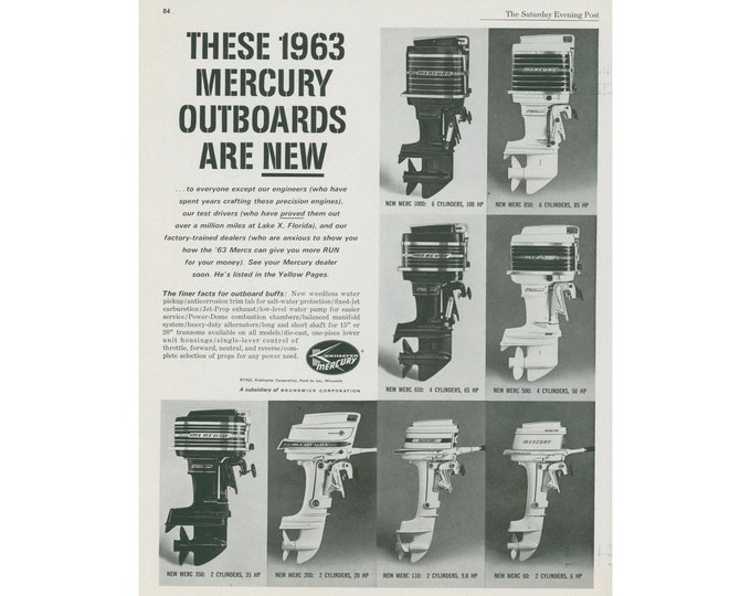 1962 Mercury Outboard Ad Vintage Boat Motors, 8 Models, Boating ...