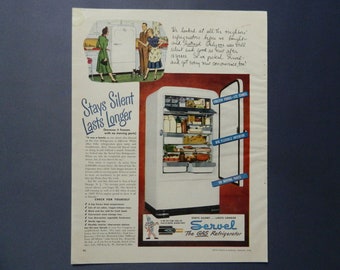 1948 Servel Fridge Ad - Refrigerator Collectible, Vintage Food Kitchen Wall Decor, Unframed Vintage Magazine Advertisement Evansville IN