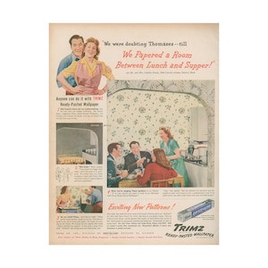 1947 Trimz Wallpaper Ad - Vintage Home Decor Advertising - unframed