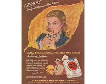 1948 Lucky Strike Ad - Vintage Cigarette Print Advertising - Sexy Woman Smoking Tobacciana Collectible or Wall Art - Unframed