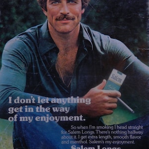 Vintage Cigarette Selleck Ad - Tom Selleck or Look-alike Salem Ad - 1970s  Wall Art or Collectible