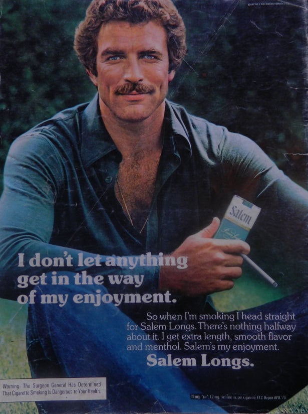 does tom selleck smoke cigarettes Vintage Cigarette Selleck Ad - Tom Selleck or Look-alike Salem Ad - 1970s  Wall Art or Collectible