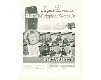 1936 Dictaphone Ad - Vintage Print Advertising for Office Wall Art or Collectible - Unframed