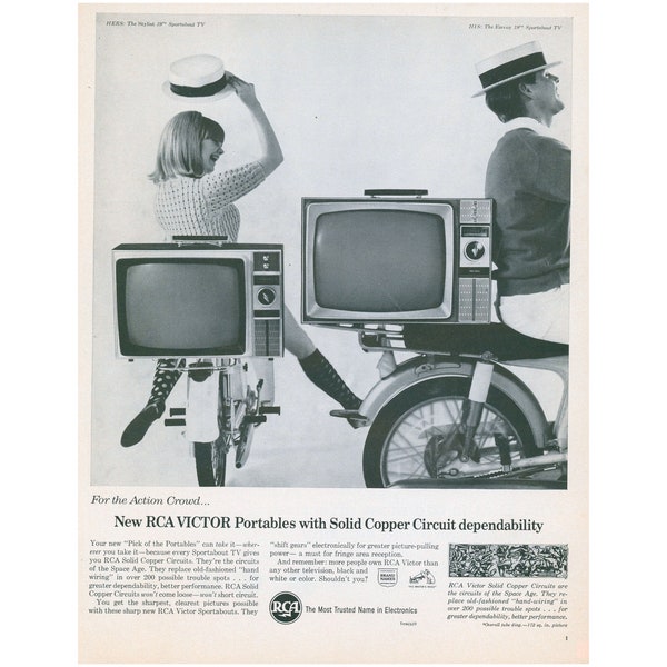 1961 TV Ad for RCA Victor Portable Television Sets, Vintage TV, Magazine Print Advertising, Sixties Vibe, 1960s, unframed