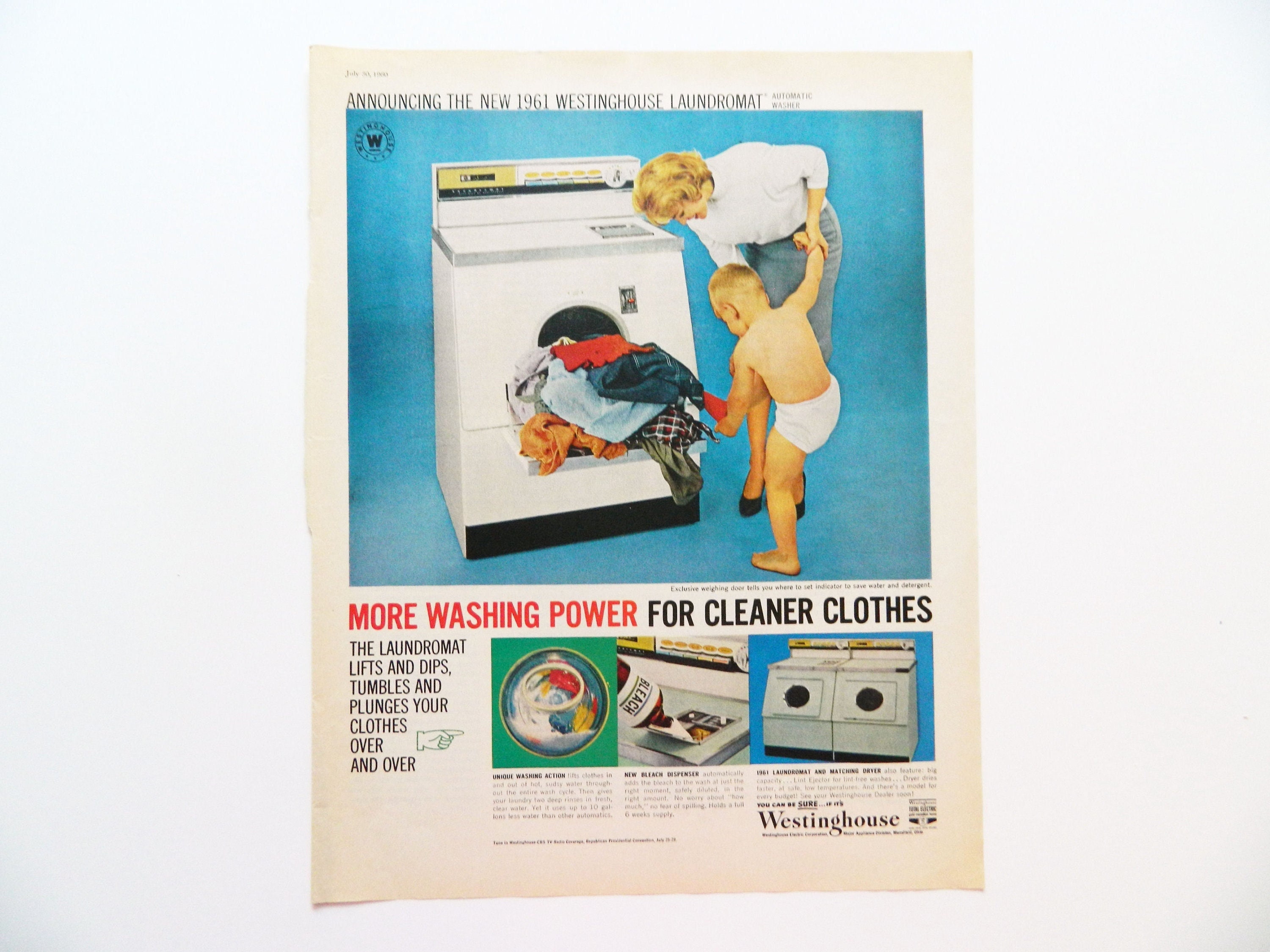 1960 Westinghouse Ad - Washer Dryer Advertising, Vintage