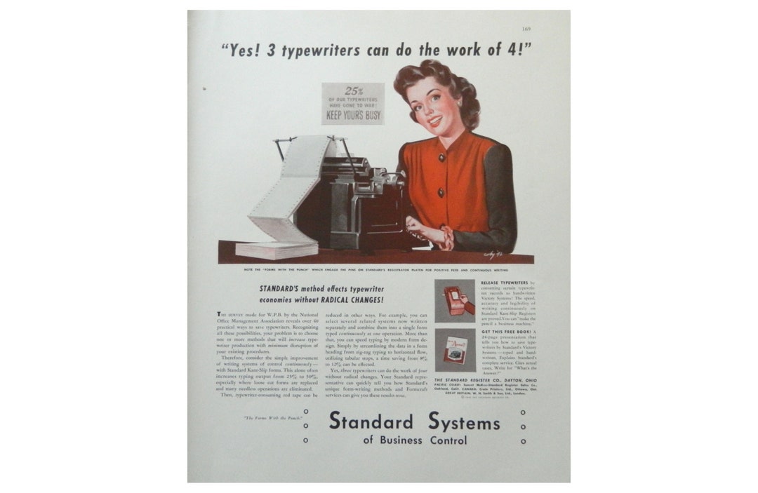 1943 Office Equipment Ad Office Wall Art, Secretary Decor Standard