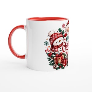 Merry Christmas Mug, Cute Holiday Mug, Christmas Coffee Cup, Festive Santa & Penguin Mug, Xmas Gift for Tea Lovers, Cozy Mug 11oz