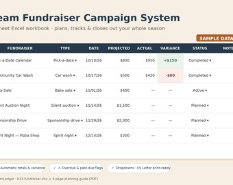 Team Fundraiser Campaign Tracker Excel | Youth Sports Fundraising Planner & Donor Sponsor Tracker