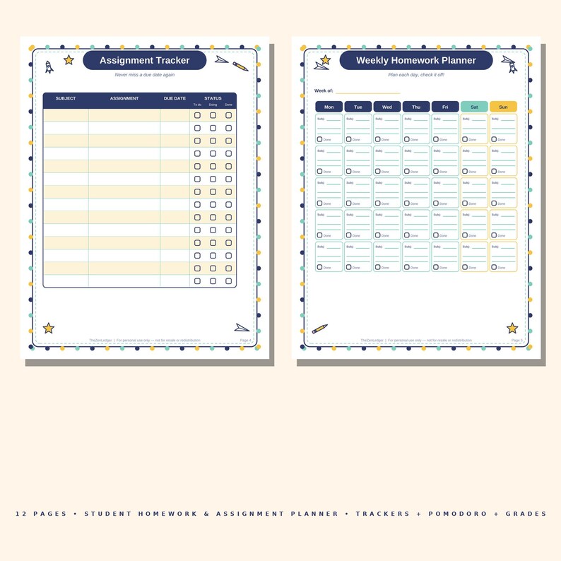 Student Homework Planner Printable PDF, Assignment Tracker, Study ...