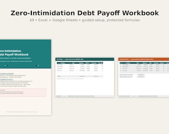 Debt Payoff Workbook for Beginners, Guided Setup Excel + Google Sheets, Snowball & Avalanche Plans with Protected Formulas