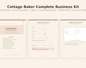Cottage Baker Business Kit | Cake Order Form, Pricing Calculator, Cottage Food Labels & Allergen Cards | Fillable PDF