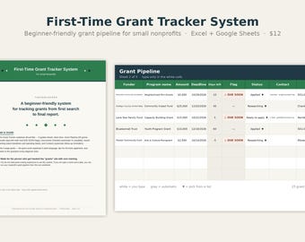 First-Time Grant Tracker for Small Nonprofits | Beginner Grant Pipeline System Excel Workbook